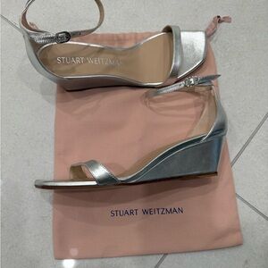 Stuart Weitzman Metallic Silver Wedges